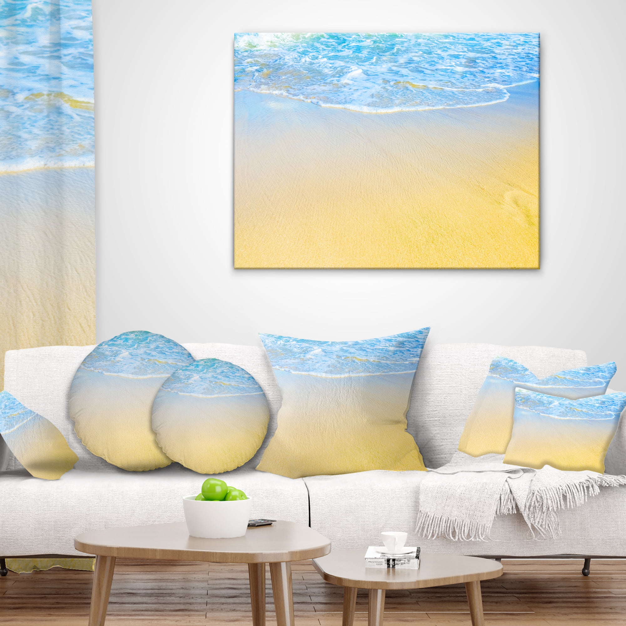 Designart Smooth Sea Surf over Blue Waters - Seashore Throw Pillow - 18x18