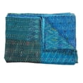 thumbnail image 2 of Vinsan Home Indian Handmade Kantha Quilted Vintage Kantha Silk Quilt Boho Indian Patchwork Coverlet Throw Bedspread Blanket Bedcover Bedding Home Decorative Gudri Turquoise Color Queen Size 90" x 108", 2 of 4
