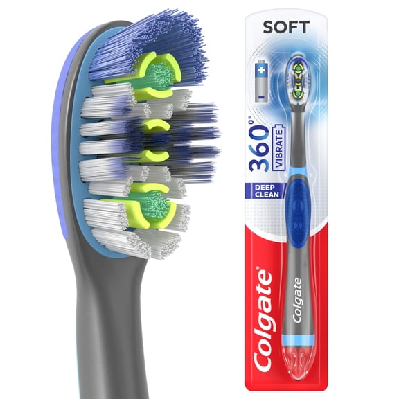 Colgate 360 Vibrate Deep Clean Battery Powered Electric Toothbrush with Soft Bristles, 1 Pack
