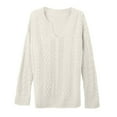 thumbnail image 6 of Sweaters for Women Knitted Knit Notch V Neck Cable Solid Color Puff Bubble Loose Long Sleeve Base Cozy Top, 6 of 9