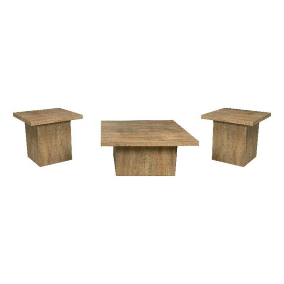Devar Ensemble de 3 Pcs Table Basse Carrée et Table d'Appoint Mangue