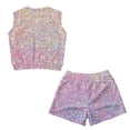 thumbnail image 2 of chaqlin Bling Bling Rainbow Girls 2 Pieces Summmer Outfits Crew Neck Sleeveless T Shirt Biker Shorts with Pockets Lightweight Sport Workout Clothes Aged 5-14, 2 of 7