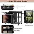 thumbnail image 5 of Bellemave 63.9" Outdoor Kitchen Island PE Wicker and Metal Mobile Serving Bar Cart with Wheels Grill Cart Rolling Kitchen Island with Storage & Foldable Side Tabletop, Dark Brown, 5 of 10