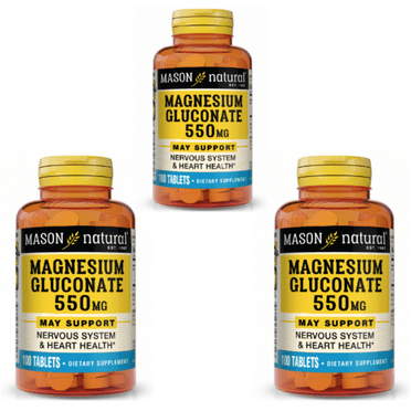 3Pack Mason Magnesium Gluconate Nervous System&Heart Health Dietary Sup 100 Tabs