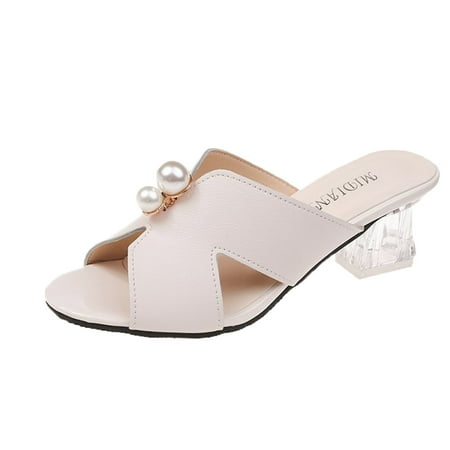 

House Slippers For Women Summer New Pearl Fish Mouth Thick With Wear High-Heeled Women Shoes