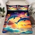 thumbnail image 2 of Homewish Ocean Whale Full Size Sheets,Sea Sealife Bed Sheets,Orange Sunset Sheet Sets For Boys Kids,Microfiber Bedroom Decor,4pcs, 2 of 7