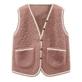 thumbnail image 4 of Fanxing Women's Fuzzy Fleece Vest Trendy Button Down Sleeveless Sherpa Jacket Stand Collar Winter Coat Outerwear with Pockets Red 3XL, 4 of 5