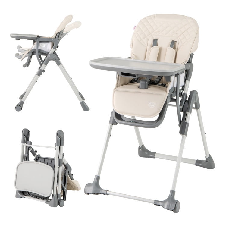 Kadyn Baby Highchair, High Chairs,Toddler Chair, Foldable High Chair with Footrest and Detachable Tray-Beige
