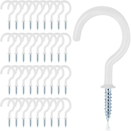 

36 PCS Vinyl Coated Ceiling Hooks Question Mark Shape Hook Heavy Duty Screw Cup Hook for Bathroom Kitchen Wall Ceiling Hanging (White 5/8 Inch)