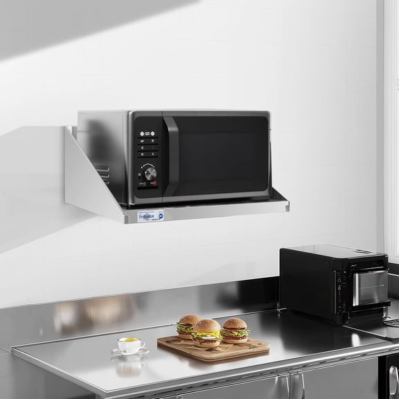 Stainless Steel Microwave Shelf 18"x24", Heavy Duty Wall Mounted Floating Shelf, NSF Certified Appliance Rack for Commercial & Home Kitchens, Restaurants, Hotels, Bars