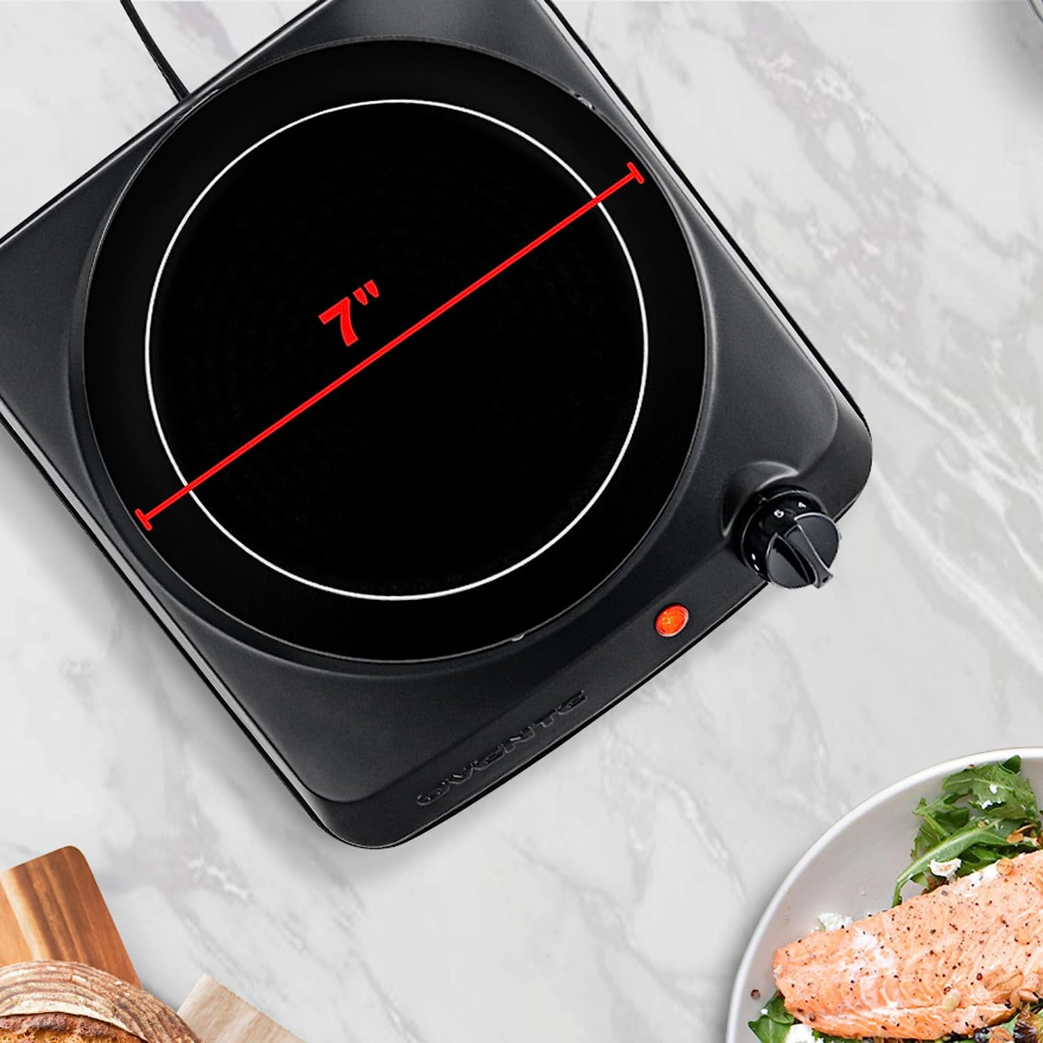 OVENTE Countertop Infrared Single Burner, 1000W Electric Hot Plate with 7” Ceramic Glass Cooktop, 5 Level Temperature Setting & Easy to Clean Base, Compact Stove for Home Dorm Office, Black BGI101B