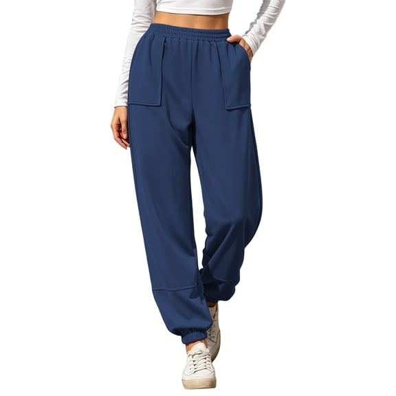 Qingpeng Womens High Waisted Jogger Sweatpants Elastic Drawstring Cuffed Ankle Casual Long Pants with Side Pockets