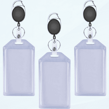 3 Pack Heavy Duty ID Card Badge Holder with 3 Pack Badge Holder Black Clip, Hard Plastic Vertical Silicone Soft Clear PVC Card Holder Name Tag Holder