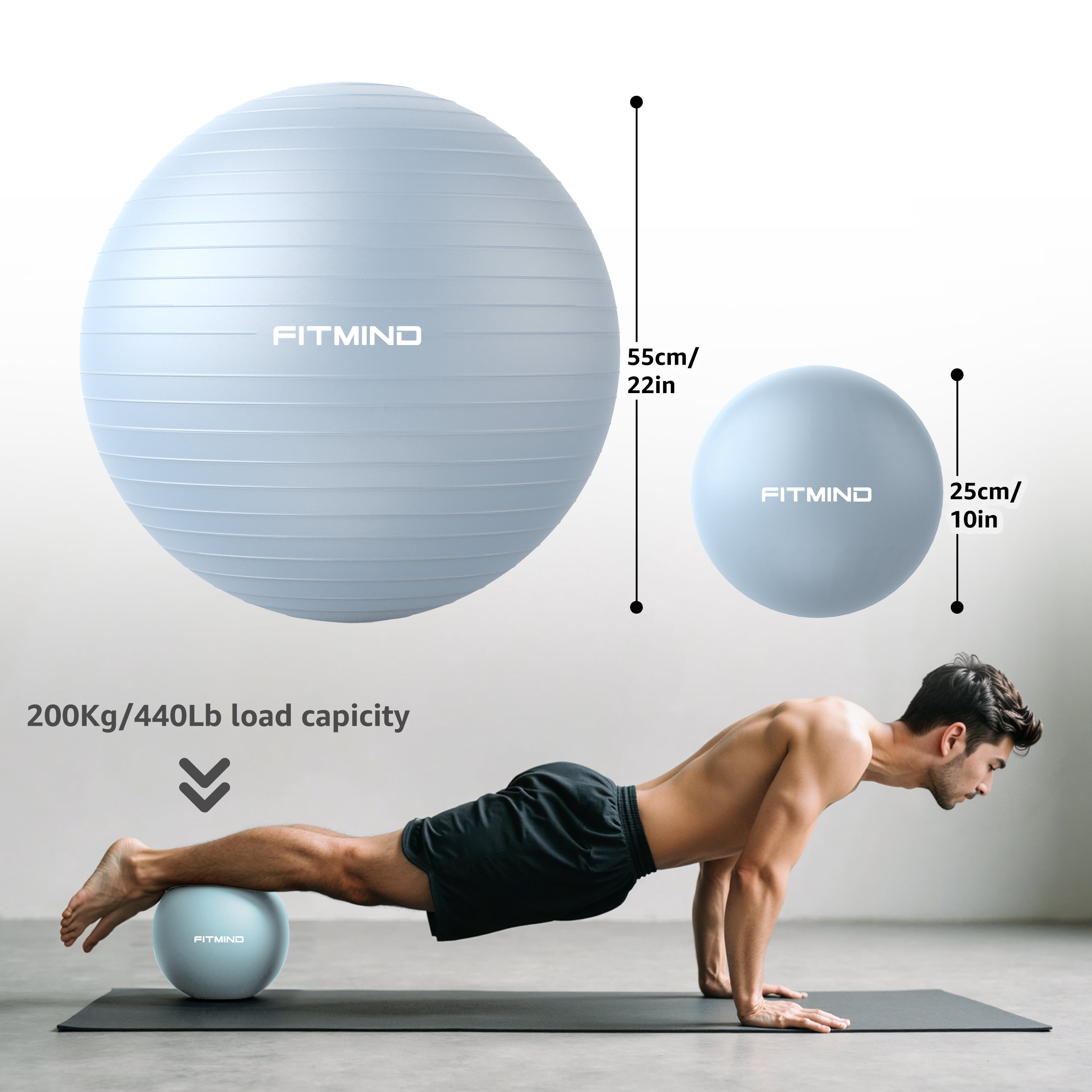 FITMIND Exercise Balls Set 22"& 10" for Yoga and Pilates, Anti-Burst, Parent-Baby Hours, Hand Pump, Blue