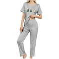 thumbnail image 5 of EchfiProm Womens Cute Christmas Pajamas Loungewear Cozy Festive Short Sleeve Long Pants Gray Pjs Set for Ladies, 5 of 8