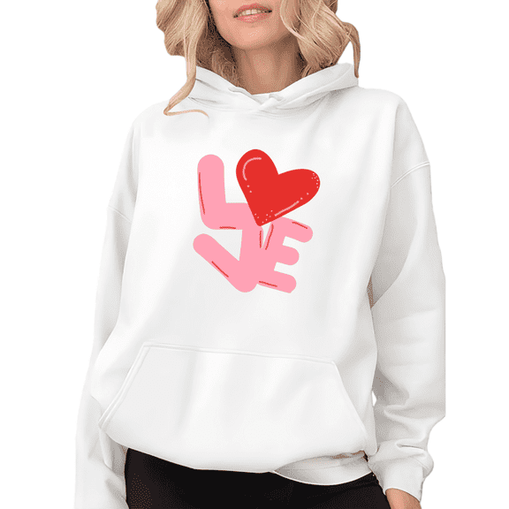 Women's White Valentine's Day Love Graphic Print Hoodie Sweatshirt S-3XL Casual Graphic Sweatshirt Tops