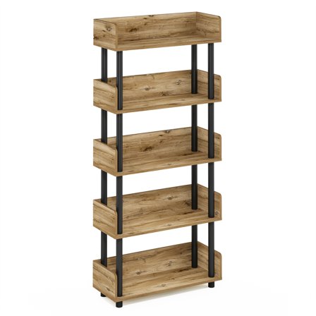 HomeStock Renaissance Revival 5-Tier Toolless Display Rack, Flagstaff Oak/Black