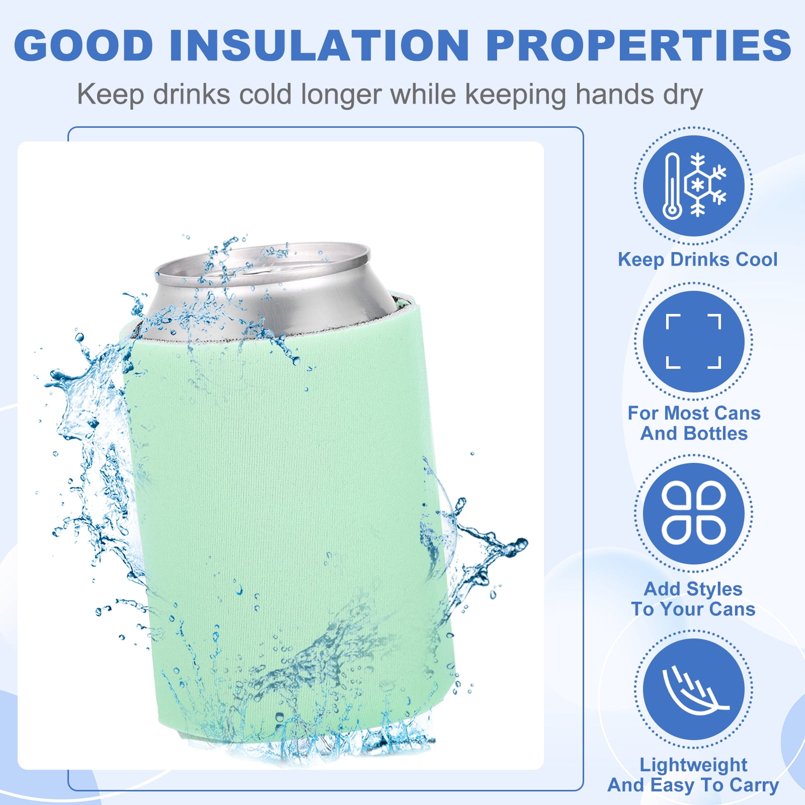 Uxcell 20Pcs Beer Can Coolers Covers, Neoprene Blank Drink Cooler Sleeves Collapsible Insulated Reusable Soda Cover for 10oz Bottles Seltzer DIY Weddings Beach Picnic Party, Mint Green