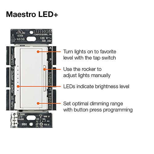Lutron Maestro LED+ Dimmer Switch | for Dimmable LED, Halogen &