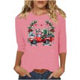 thumbnail image 2 of Amidoa 3/4 Sleeve Ladies Tops Ugly Christmas Pink Funny Blouses Boat Neck Graphic T-Shirt Women's Blouse XXXL, 2 of 4