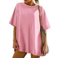 thumbnail image 2 of Lenpel Women's Oversized T Shirts Trendy Short Sleeve Crew Neck Solid Color Soft Casual Tees Loose Summer Tops, 2 of 7