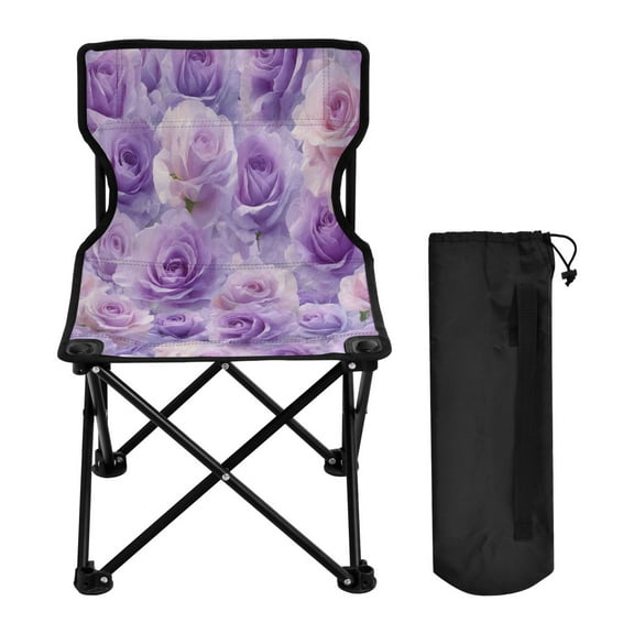 600D Oxford Camping Chair Portable Foldable Chair Supports 220 lbs for Picnic, Fishing, Backpacking Light Purple Roses Pattern