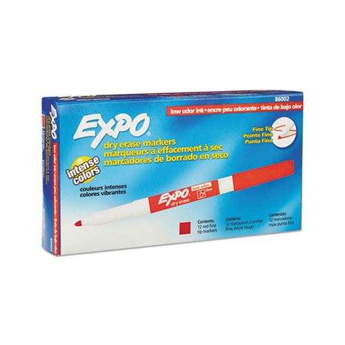 Low-Odor Dry-Erase Marker Fine Bullet Tip, Red, Dozen