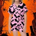 thumbnail image 2 of JAJAHO Toddlers And Kids Halloween Pajamas Set For Girls Satin 2 Pcs Pjs Bat Printed Short Sleeve Sleepwear Shorts Set 2-13Y, 2 of 4