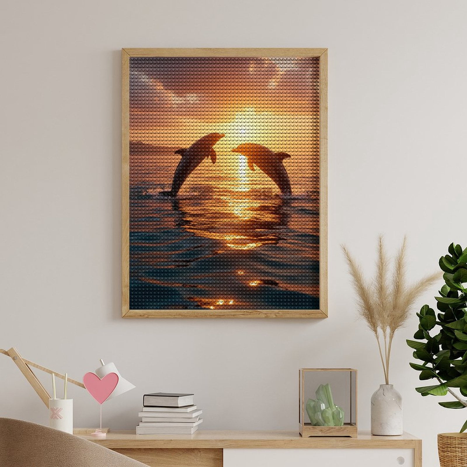 Diamond Art Kit for Adults, Dolphins Sunset Ocean Dance Diamond Painting for Adults Beginners, 5D DIY Diamond Art Painting Kits, Colorful Diamond Painting Craft for Home Decor 12x16