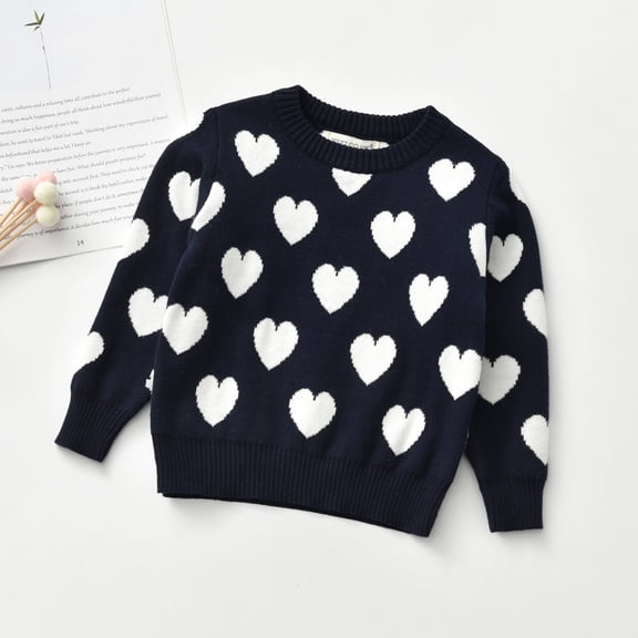 BLTIBY Toddler Baby Girls Valentine's Day Sweater Sweatshirts Autumn Winter Heart Printed Infant Pullover Crewneck Blouse Long Sleeve Top Shirts Fashion Casual Clothes Black 18-24 Months
