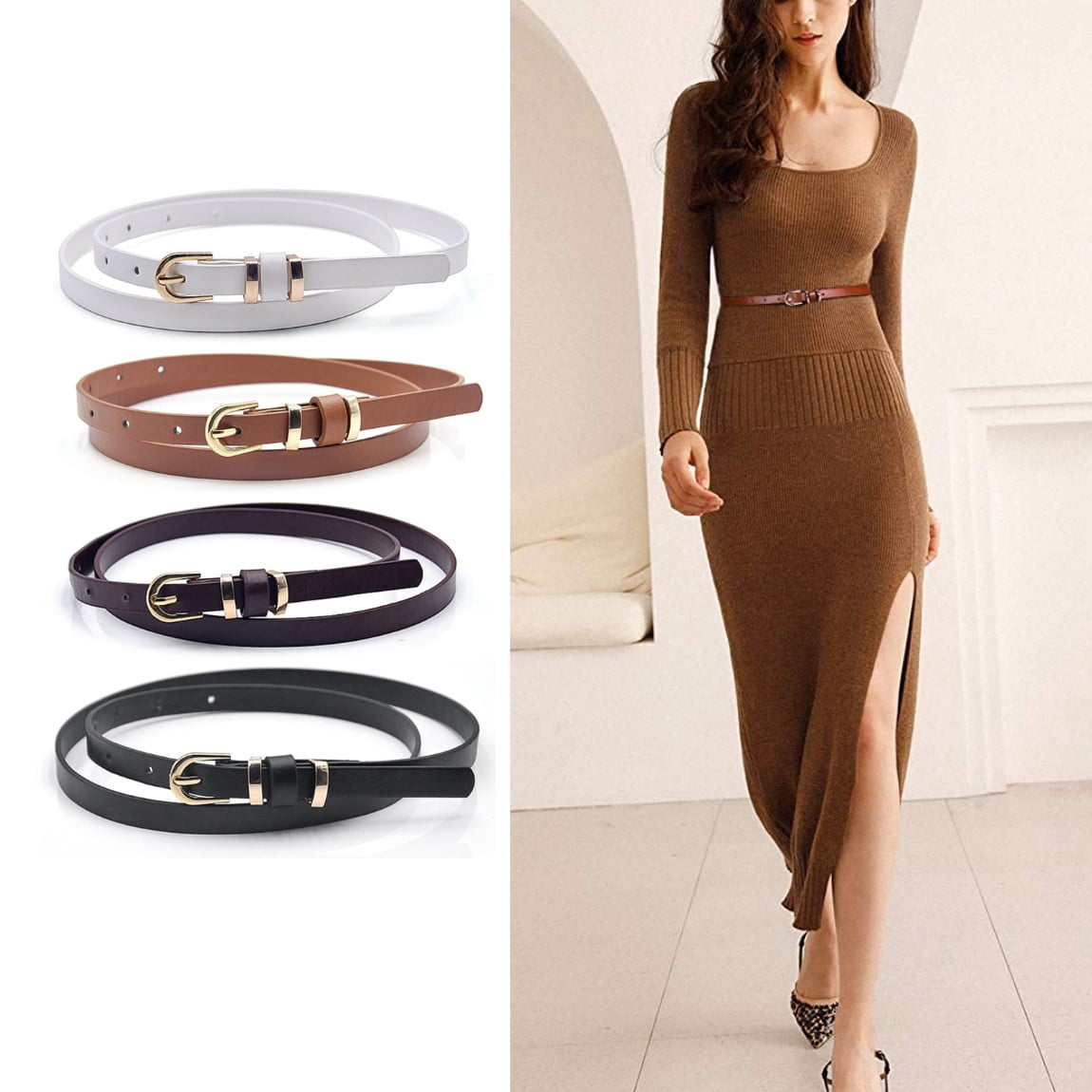 Bodychum Women Thin Belts Women PU 