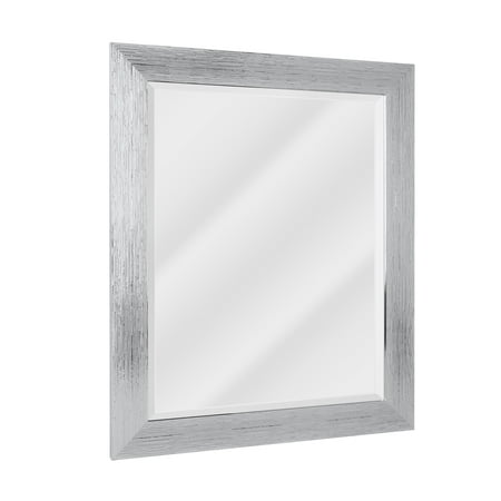 Head West Textured Chrome Rectangular Framed Beveled Accent Wall Vanity Mirror - 27.5 x 33.5