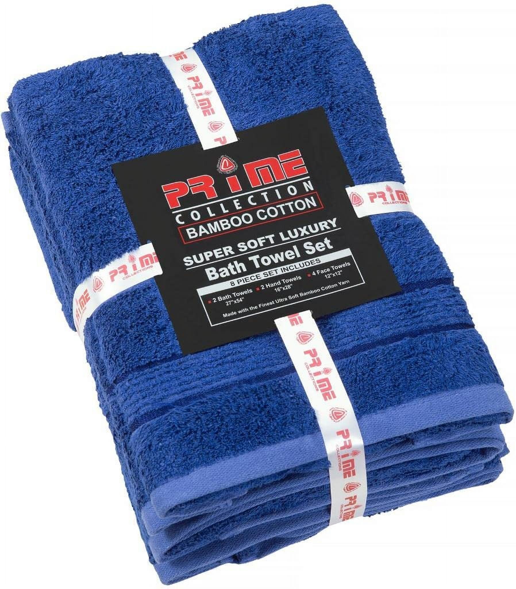 Prime Collections Ultra Soft Luxury Bamboo Cotton Bath Towel Set 8 Piece Towels 600 GSM 2 Bath Towels 2 Hand Towels and 4 Washcloths