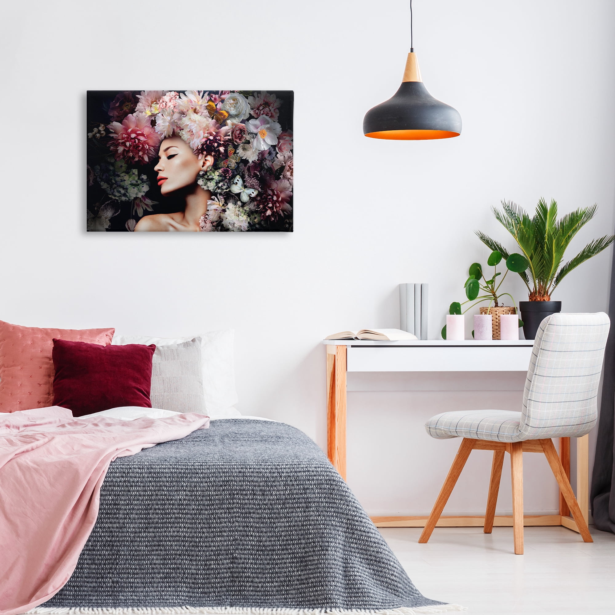 Stupell Industries Nature Florals Female Portrait Plants & Flowers Painting Wrapped Canvas Art Print Wall Art, 30 x 20