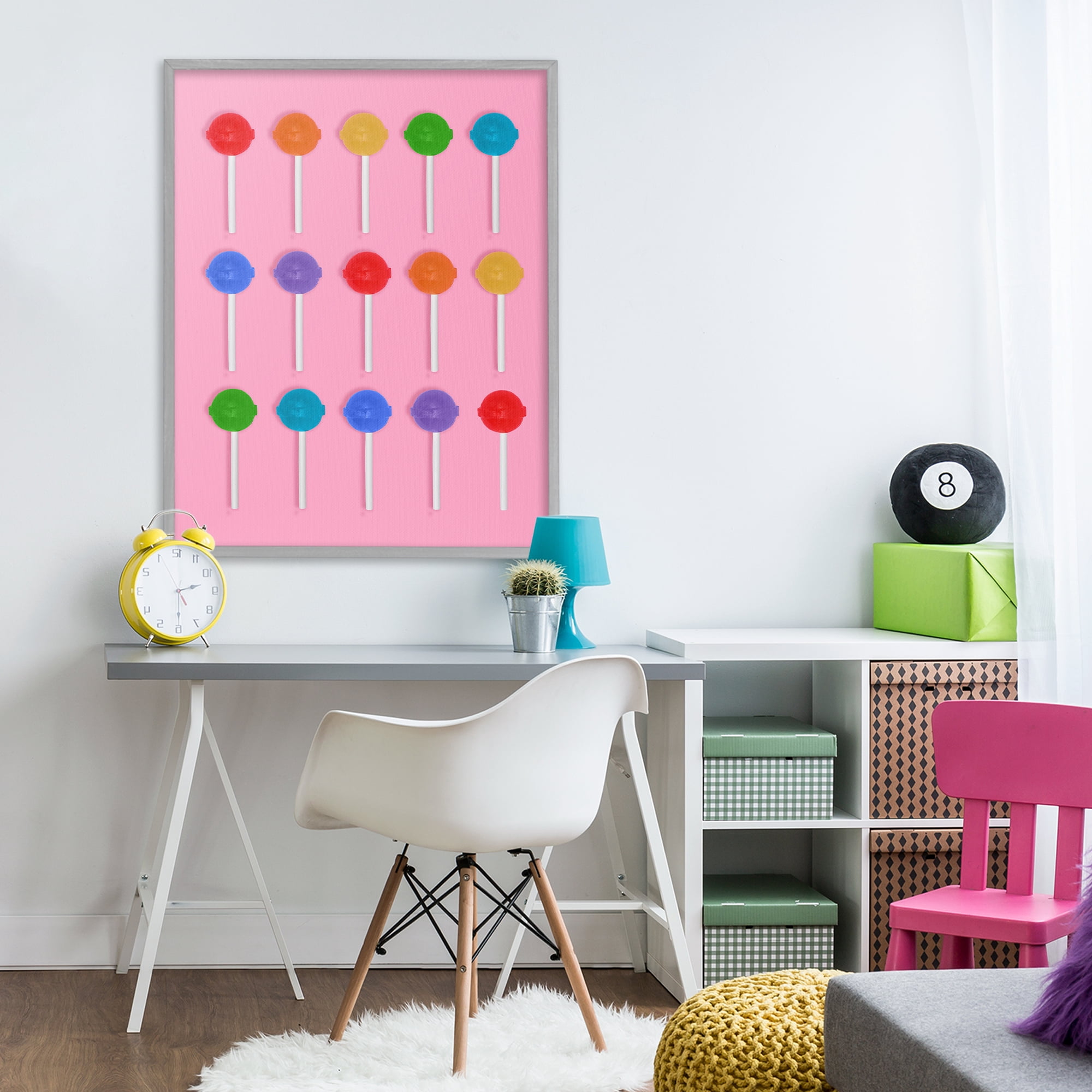 Stupell Industries Rainbow Lollipop Grid Gray Framed Giclee Art, design by LISH Creative