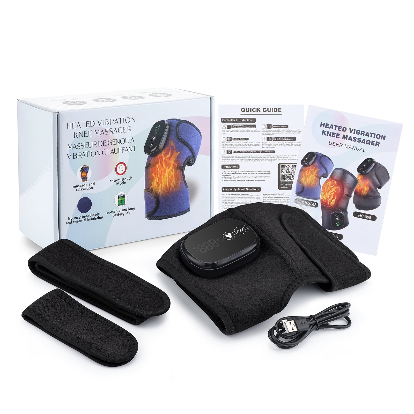 Cordless Knee Massager with Heat and Vibration, Heating Pad for Knee Shoulder Elbow Relax, 3 Vibrations and Heating Modes, Heated Knee Brace for joint with Massage(1pcs)