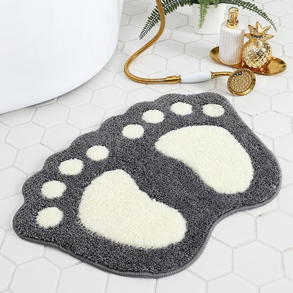 Esaierr Machine Washable Absorbent Shower Mat Non-slip Fun Cute Big Feet Soft Plush Shaggy Microfiber Bath Rug(Light grey)