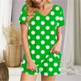 thumbnail image 2 of Summer Plus Size Two Piece Outfits for Women Fashion Polka Casual Home Two-piece V-neck Top With Pocket Shorts Set, 2 of 6