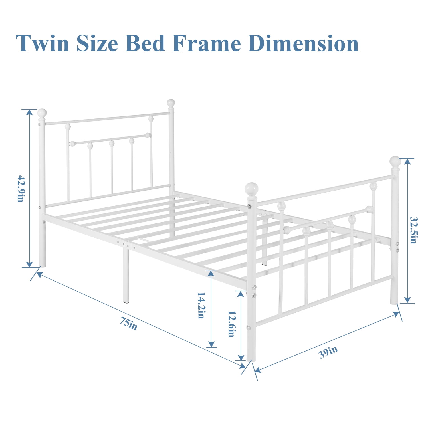 VECELO Twin Size Metal Platform Bed Frame with Headboard & Footboard, Heavy Duty Steel Slats, White