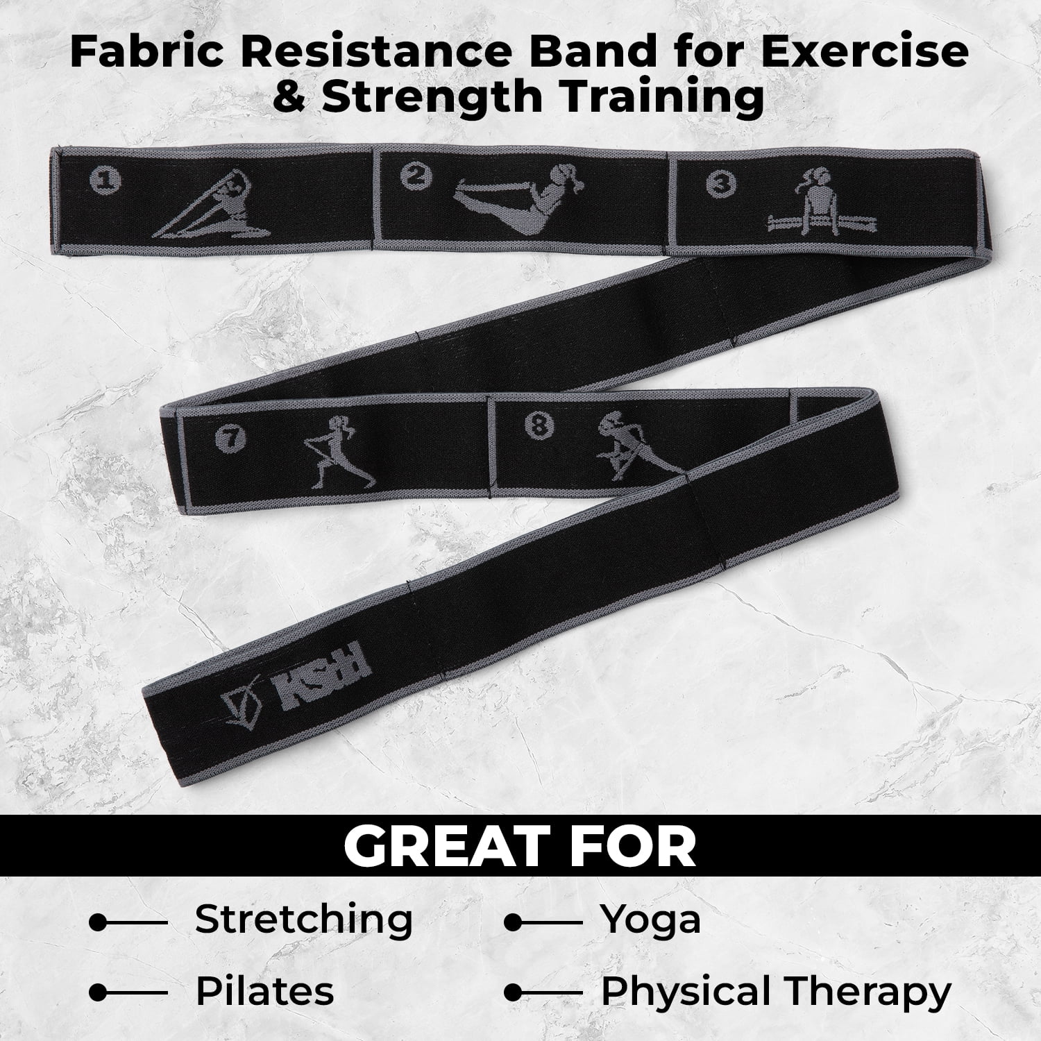 KSdd Fitness Kit - Fabric Resistance Band, Kinesiology Tape (2 Rolls), Jump Rope, and Carrying Bag