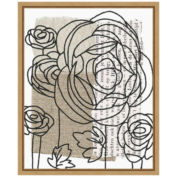 Amanti Art Drawn Flowers II Framed Canvas Wall Art Print
