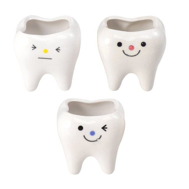 3pcs Creativo Mini Diente Cerámica Maceta Suculentas Simulación Diente Hierba Titular Hogar Dormitorio Decoración de la sala de estar (Patrón de color aleatorio)