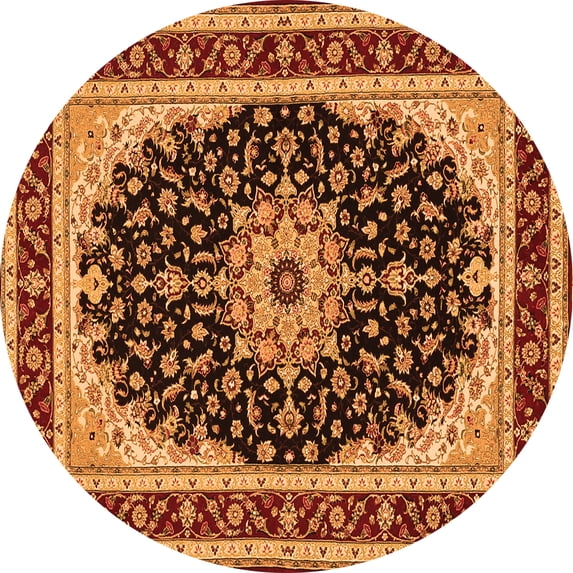 Ahgly Company Indoor Round Medallion Orange Traditional Area Rugs, 3' Round
