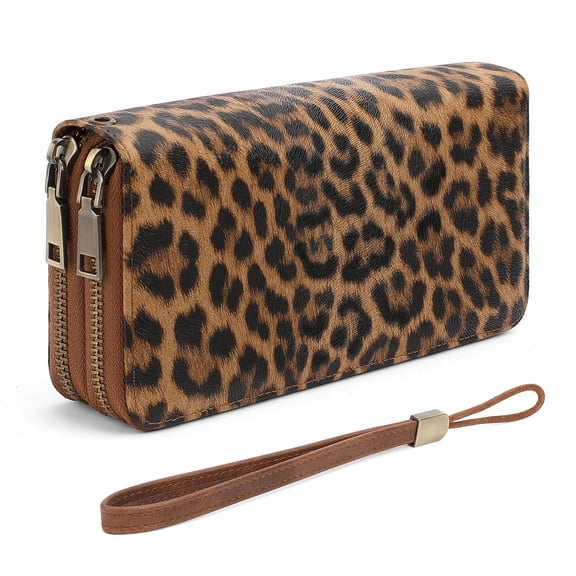 KALUNMA Women Large Long Wallet, RFID Blocking High Capacity Purse, Double Zipper Wallet with Detachable Wrist Strap and 36 Card Slots