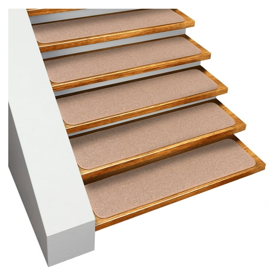 Set of 15 Skid-Resistant Carpet Stair Treads - Pebble Beige - 9 Inches X 36 Inches