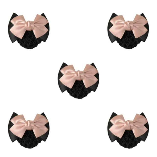 Transemion Filet à Cheveux à Grand Application avec Nœud pour Looks Élégants et Professionnels Bons Cadeaux Deux Nœuds - Rose Pâle 5Ensemble