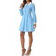 thumbnail image 4 of INSPIRE CHIC Vestido corto de línea A con cuello Peter Pan vintage, contraste de media tapeta y mangas largas en azul claro, 4 of 5