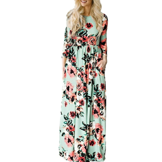 Tralilbee Nouvelles Robes Maxi Boho pour Femmes Grande Taille, Robes de Plage à Imprimé Floral, Robes Longues de Soirée, Robes de Soleil, Voyage, Fête