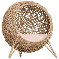 thumbnail image 1 of PawHut Niche pour Chat en Rotin, Lit Surélevé pour Chats d'Intérieur, Bois Naturel, 1 of 10