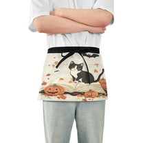 Yayeee Waist Apron with Pockets for Cooking Waterproof Half Server Aprons, Gray Cartoon Halloween Cat